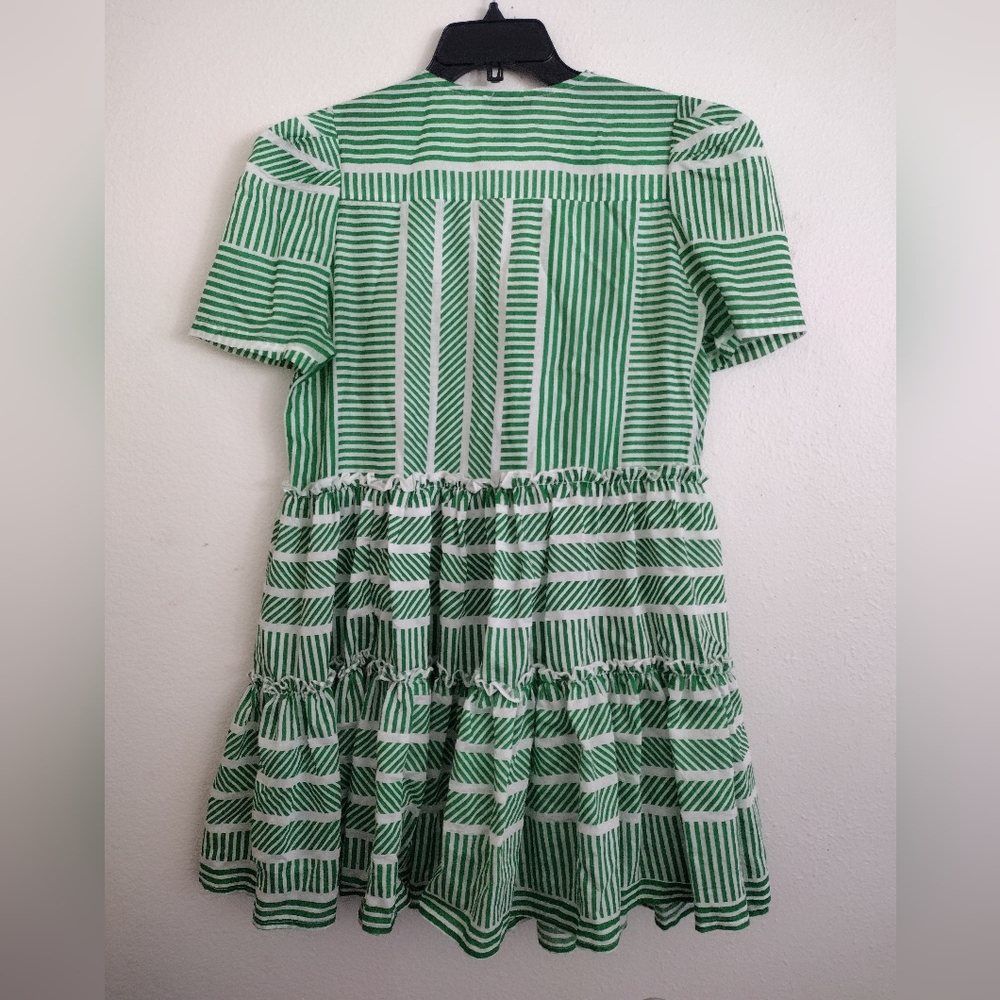 Aqua Green and White Striped Tiered Ruffled Mini Dress Size Medium - Picture 11 of 12